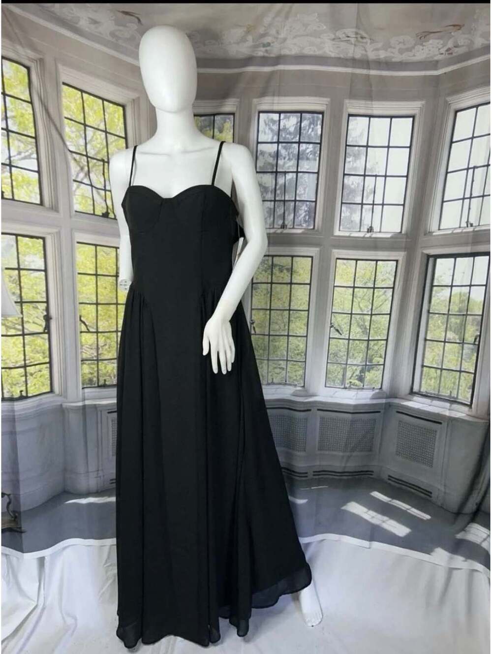 Black Sweetheart Corset Maxi Formal Gown Spaghetti Strap NWT Defect Broken Zip